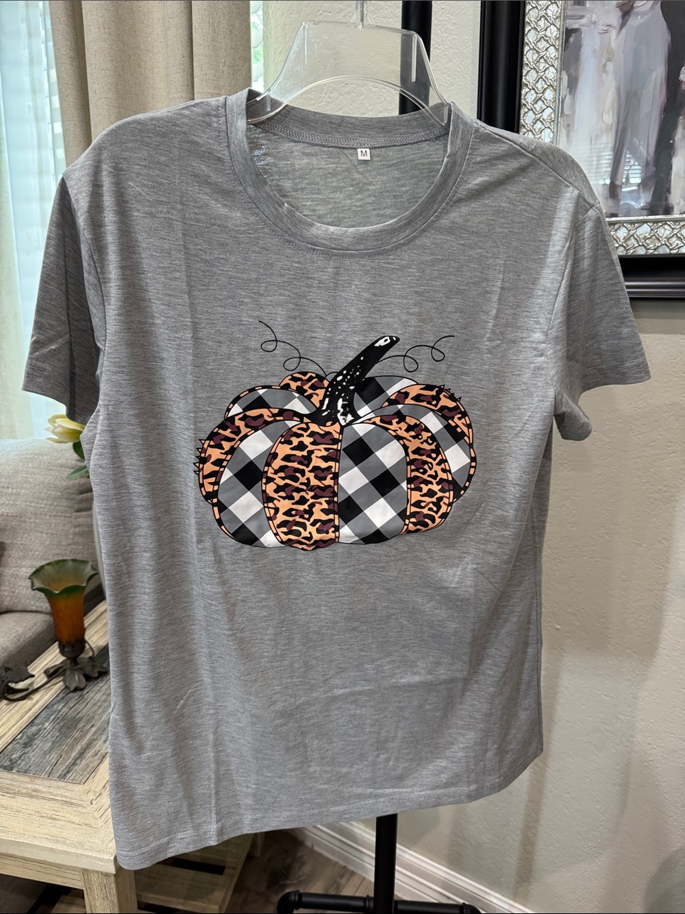 Grey Women's Graphic Pumpkin Tee - Leopard & Buffalo Plaid